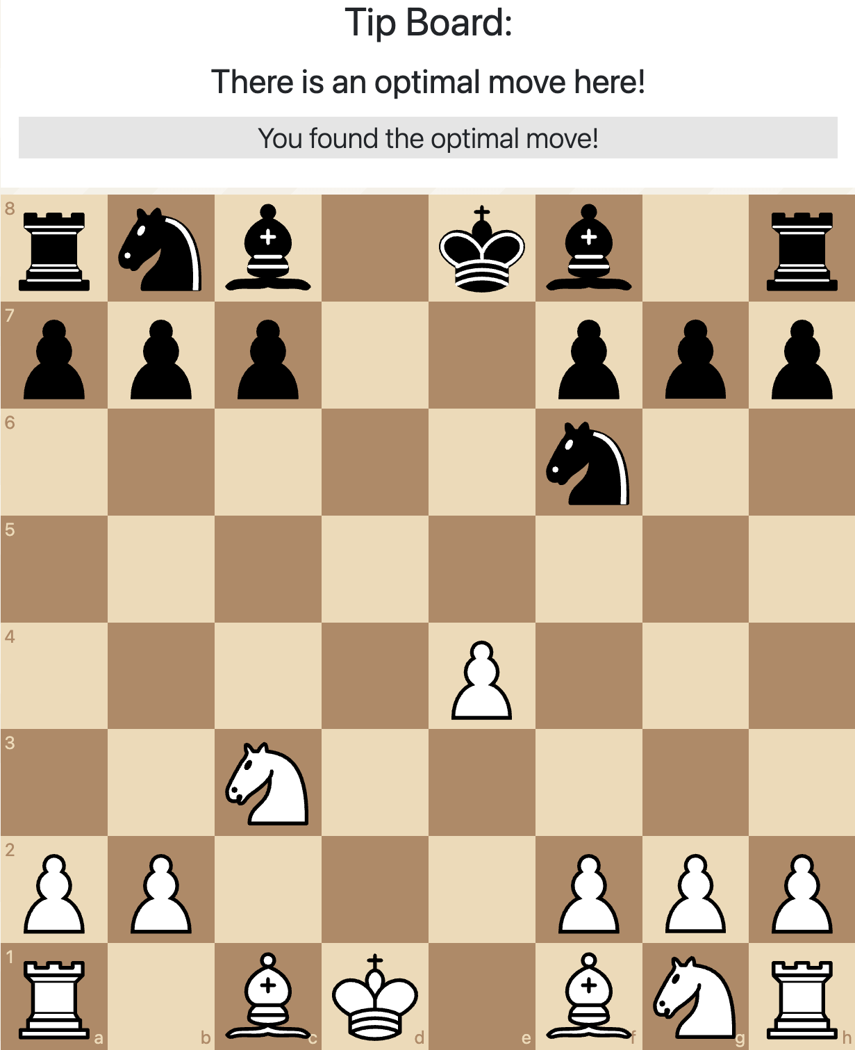 Paper screenshot of feedback confirming the student found the optimal move