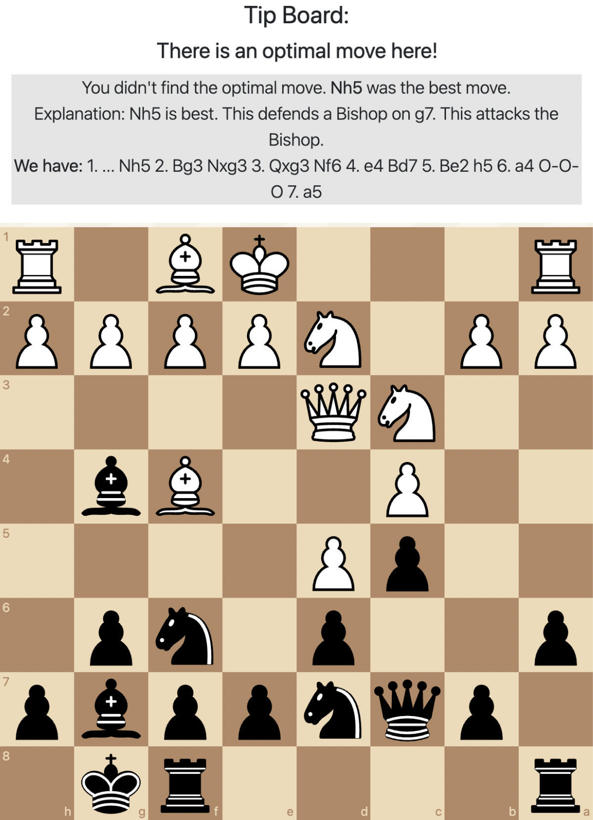 Paper screenshot of feedback revealing a missed optimal move
