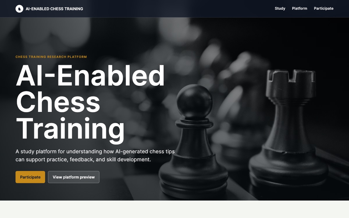 AI-enabled chess training platform homepage